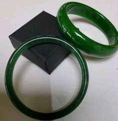 Vintage 2 X 62mm Tubular Jade Look Green Glass Bangle 82 Grams