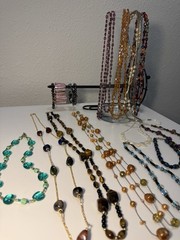 Vintage Necklace Lot 12 Necklaces 4 Bracelets Beaded Boho Stone Pearl Mix