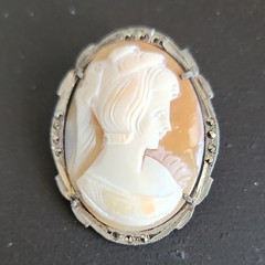 Beautiful 800 Silver Mop Antique Vintage Art Deco Lady Cameo Pin Brooch Pendant