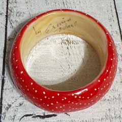 Vintage Erwin Pearl Polka Dot Bangle Bracelet Red White Resin Signed Jewelry 80s