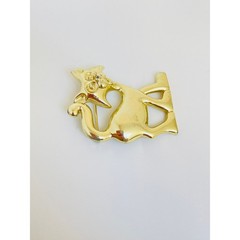 Vintage Bright Gold Walking Cat Brooch Pin Large Cartoon Animal Pet Lover Gift