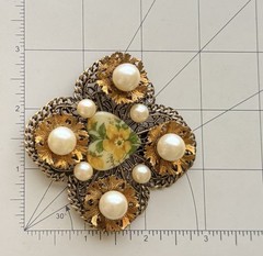 Vintage Flower /Heart Cameo Up Cycle handcrafted / filigree brooch
