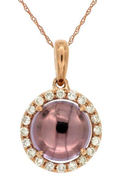 1.52CT DIAMOND & AAA CABOCHON AMETHYST 14KT ROSE GOLD 3D HALO FLOATING PENDANT