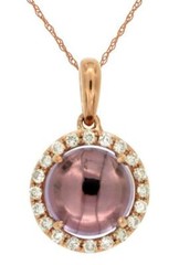 1.52CT DIAMOND & AAA CABOCHON AMETHYST 14KT ROSE GOLD 3D HALO FLOATING PENDANT
