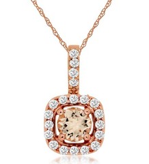 .34CT DIAMOND & AAA MORGANITE 14KT ROSE GOLD ROUND HALO SQUARE FLOATING PENDANT