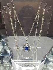 Double chain Necklace faux lapis c.1970 Sarah Coventry silver tone Roman Holiday