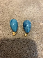Vtg YSL Yves Saint Laurent BLUE EGG SHAPED MARBLE EARRINGS