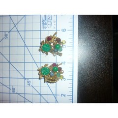 Vtg ART Arthur Pepper Asian Pagoda Dangle Earrings Faux Carved Jade Buddha