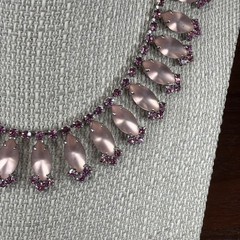 Vintage 1950’s Pink Rhinestone Bib Necklace statement 15.5″ silver tone