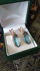 Vintage 1990-s 14 Ct Rolled Gold Large Blue Topaz Earrings-Hallmarked 585 RG