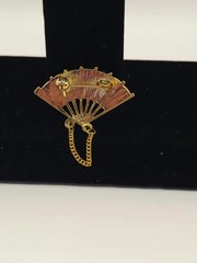 Vintage gold Plate Blue Enamel Cloisonne Fan Brooch