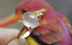 Size 5 3/4 Certified Natural Grade A Icy White Jadeite JADE Diamond 18K Ring