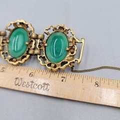 Judy Lee 1968 Spanish Moss Molded Jade Glass Cabochon Bracelet Earrings Set