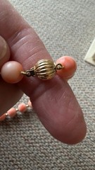 VTG Beaded Angel Skin Coral Necklace & 14K Spacers Gold Beads 8.5mm 17in Long