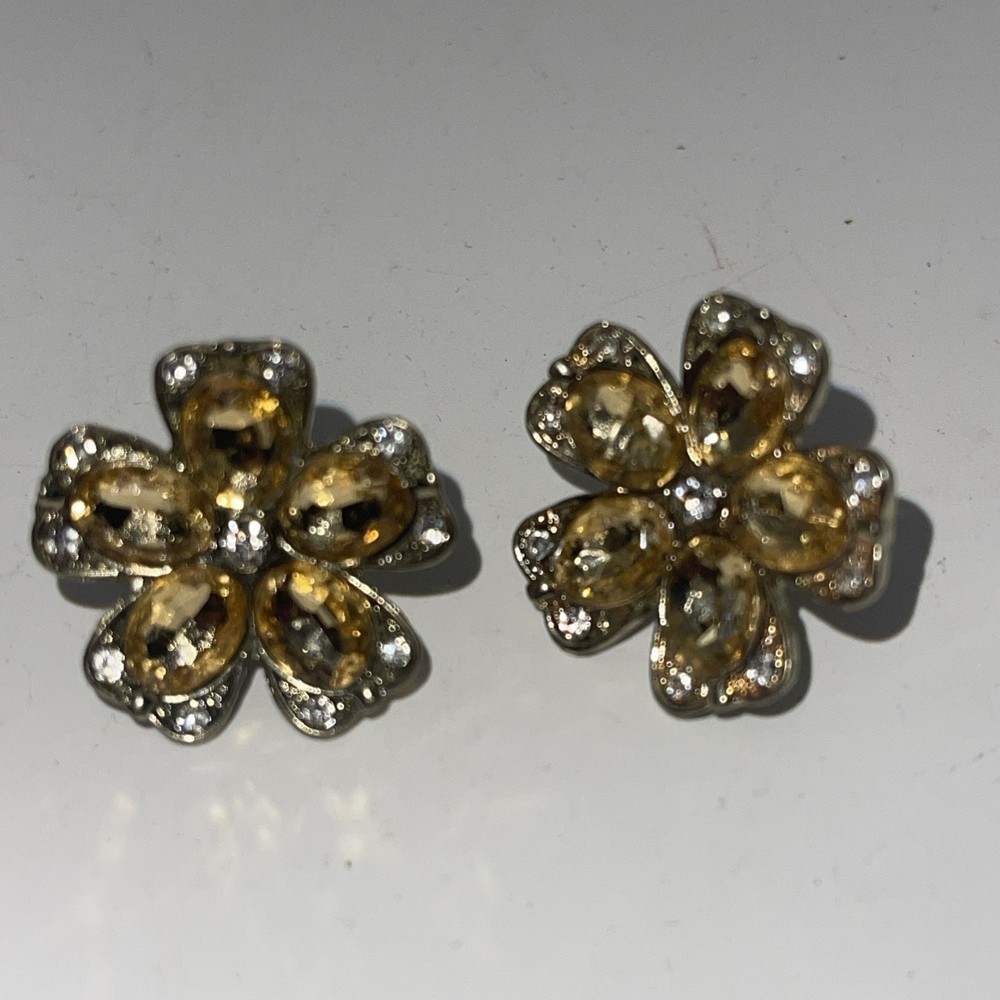 Flower Earrings Barbie Pale Pink Rhinestone Gold Soft Girl Cottage Retro Vintage