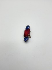Vintage 1980s Deco red and blue faceted glass Brooch Pin!!Y1