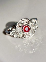 Vintage Style 14k White Gold Finish Lab Created Diamond and Ruby 925 Silver Ring
