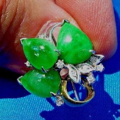 EARTH MINED Jadeite JADE Antique DIAMOND Ring Art Deco SOLID 14K GOLD Statement