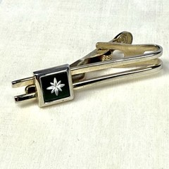 MCM Starburst Tie Clip Emmons Gold Tone Open Double Bar Silver Star Vintage