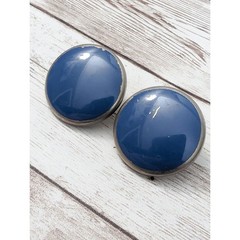 Vintage Clip On Earrings – 1 & 1/8″ Blue Large Circle – Paint Chipping