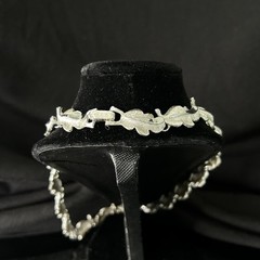 Signed Judy Lee Vintage Silver Tone Leaf Necklace Panel Link 15”