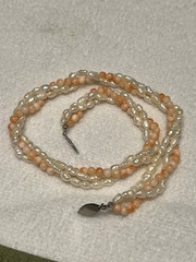 ESTATE TWISTED 3 GENUINE CORAL ORANGE AND PEARL NECKLACE SILVER TONE 16”