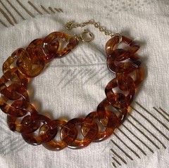 vtg chunky lucite tortoise shell link necklace 15.5+3″