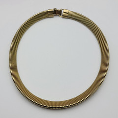 Vintage Matte Gold-Tone Omega Chain Choker Necklace 17 Inches Fold Over Clasp
