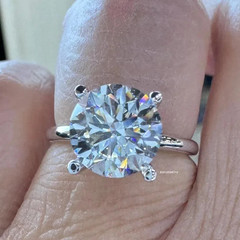 4.00Ct Round Cut Real Moissanite Solitaire Engagement Ring 14K White Gold Plated