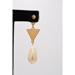 Vintage Cabochon 2.5″ Dangle Earrings Red Purple Pearl Drop Gold 80s 1980s BinAZ