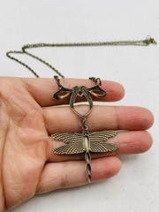 Vintage Style Antiqued Bronze Tone Art Nouveau Dragonfly Elegant 18 in Necklace