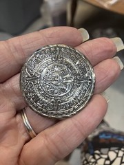 Vintage Mexico Sterling Silver Mayan Aztec Calendar Brooch Pin Pendant