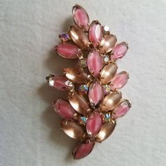 Vintage Pink Givre and AB Rhinestone Marquise Brooch