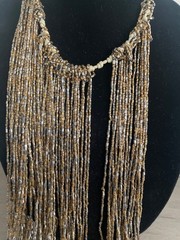 Necklace Statement Fringe Bronze Tone Tassel Beaded Boho Chic Runway Evening