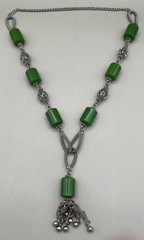Vintage Handmade Green Beaded Boho Ethnic Necklace Africa Artisan Jewelry Bells