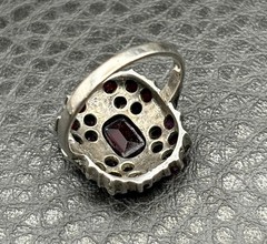 Vintage Art Deco Era Bohemian Garnet Marcasite Sterling Silver Ring Size 5.5
