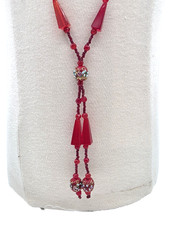 Antique 1920’s Red Ventian Glass Flapper Sautoir Necklace