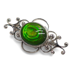 925 Sterling Silver Filigree Brooch Green Cabochon 1.25in 4.50g Vintage Classic