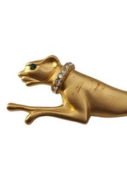 Vintage Signed Jackie Collins Leaping Panther Gold Tone Rhinestone Brooch Pin