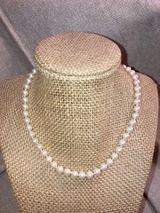 Carol Lee Knotted Single Strand Faux Pearl Clasp Necklace Gold Tone Signed