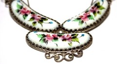 Vintage Unique Russian Enamel Hand Painted Jewelry Set Earrings + Necklace #28a