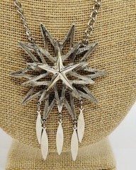 Lisner STAR Pendant Necklace Silver Tone Dangle in Art Deco 26 in
