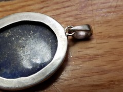 VINTAGE COLLECTABLE *STERLING SILVER 925* GENUINE STONE PENDANT 1.75″-LAPIS