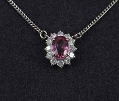 Rare 0.60ct Padparadscha Pink Sapphire 0.23ct Diamond 16 Inch Platinum Necklace