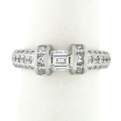 Vintage Platinum 1.35ct Floating Diamond w/ Accents Hand Engraved Work Band Ring