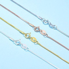1PC Solid Silver Vermeil 0.6mm Wide Box Chain Necklace Gold/Silver 18″ FESV49