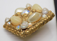 France Jacky de G Aurora Borealis Mother of Pearl Seashell Gold Clip On Earrings