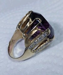 AMETHYST OVAL 14K SOLID GOLD & Diamonds Size 8 RING 26 Grams Huge