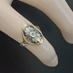 Niello Floral Ring Gilded Silver Oval Vintage Statement Size 8.5 Vintage 875