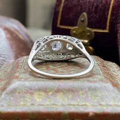 Vintage Style 3 Stone Filigree Ring 2.2 Ct Simulated Diamond 14k White Gold Over